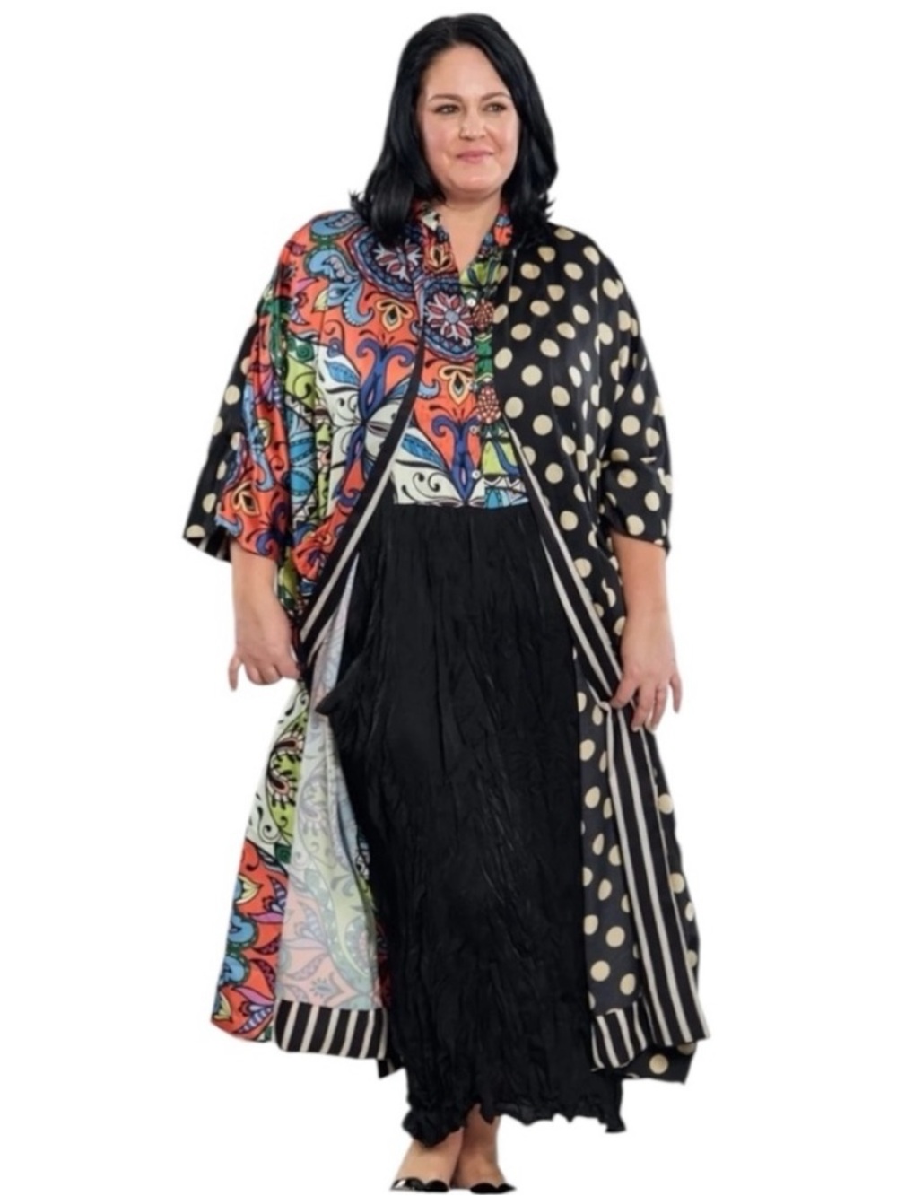 Alembika Mixed Print Kimono Duster Polka Dot Paisley Art-to-Wear 1X Retail $372